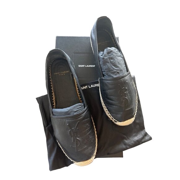 Saint Laurent Black Leather Espadrilles - Picture 1 of 7